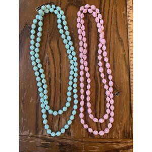 Vintage Lucite Bead Necklaces Set Of 2 Pink & Green 48" Long